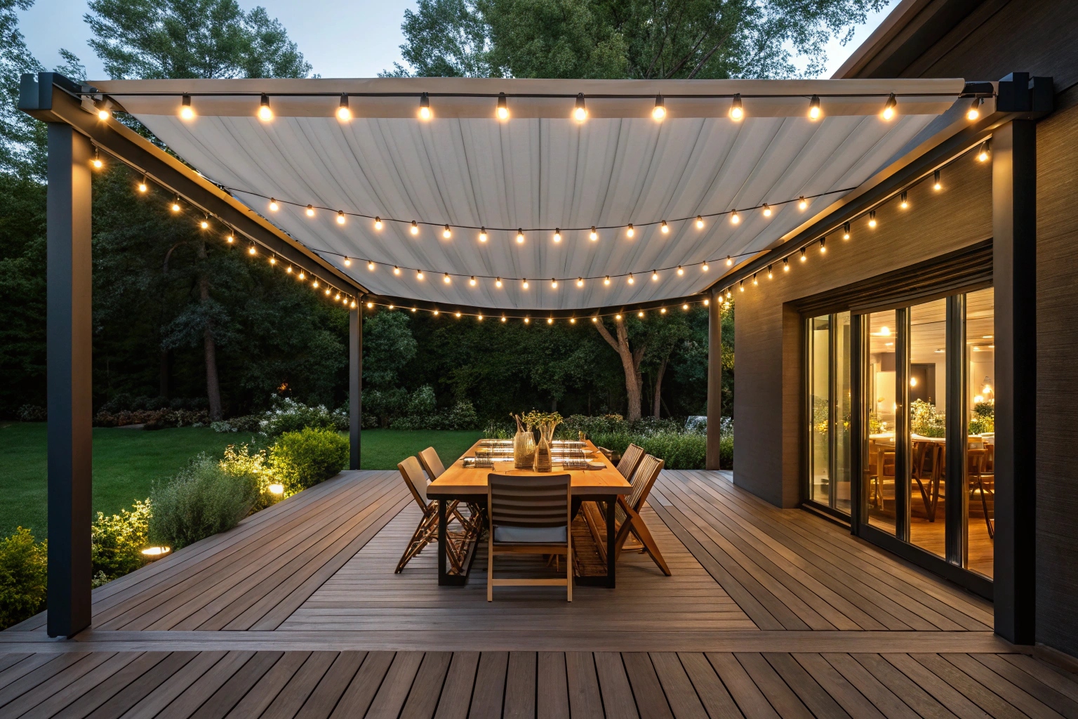 Retractable awning creating flexible shade coverage for Central Coast deck entertaining area