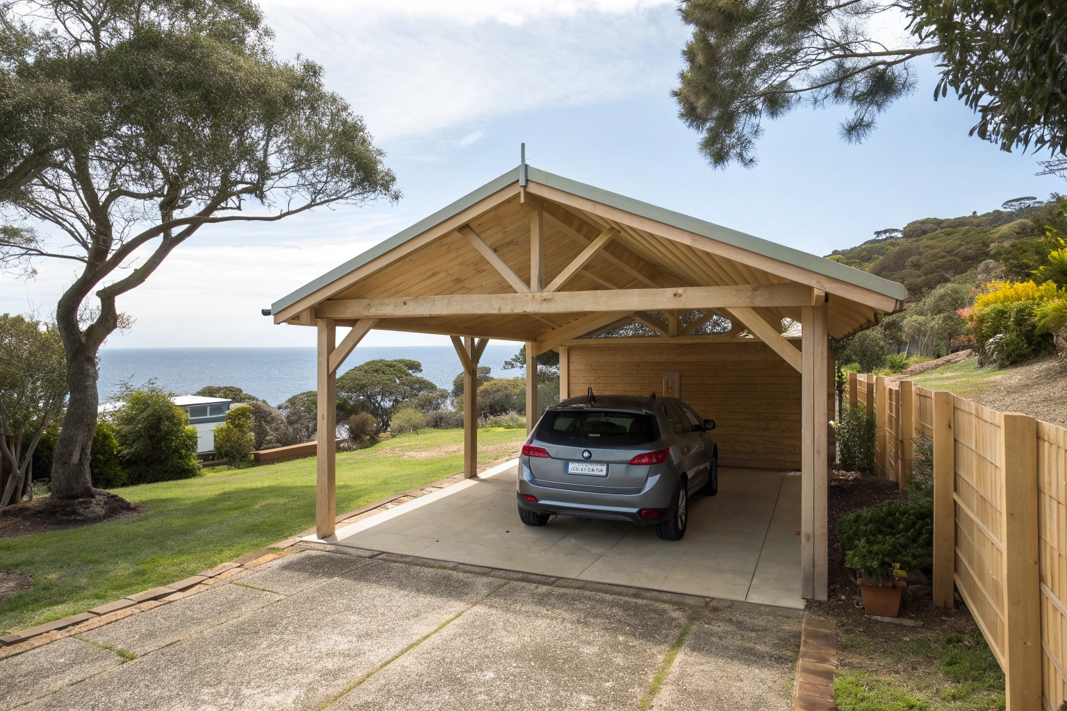 Freestanding single carport with gabled roof in Central Coast residential property